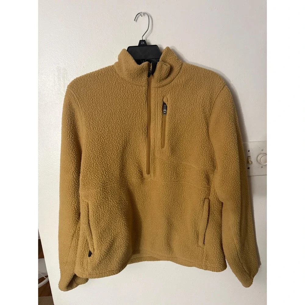 Backcountry Womens Sherpa Fleece Half Zip Pullover Jacket Tan Mustard Large
